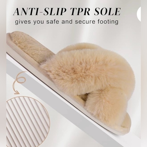 PARLOVABLE Women's Small 5/6 Open Toe Slippers Soft Plush Furry Beige NIB - Picture 4 of 12